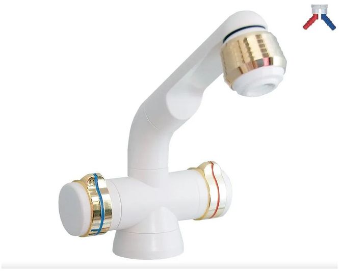 Hovedbilde Blandebatteri Compact Ø33mm m/bryter hvit/gull