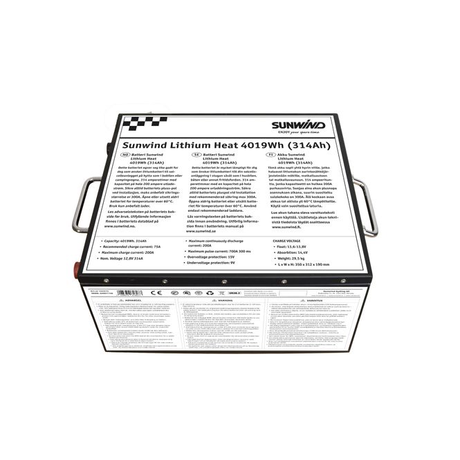 Hovedbilde Batteri Sunwind Lithium Heat 314At / 4019 Wt